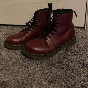 DR. MARTENS Delaney Mid Leather Boots Burgundy Kids Docs Zip (Youth US Size 4)
